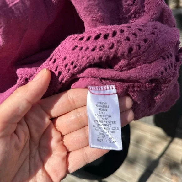 Women's Off-Shoulder Eyelet Top - Pink - Picture 7 of 7